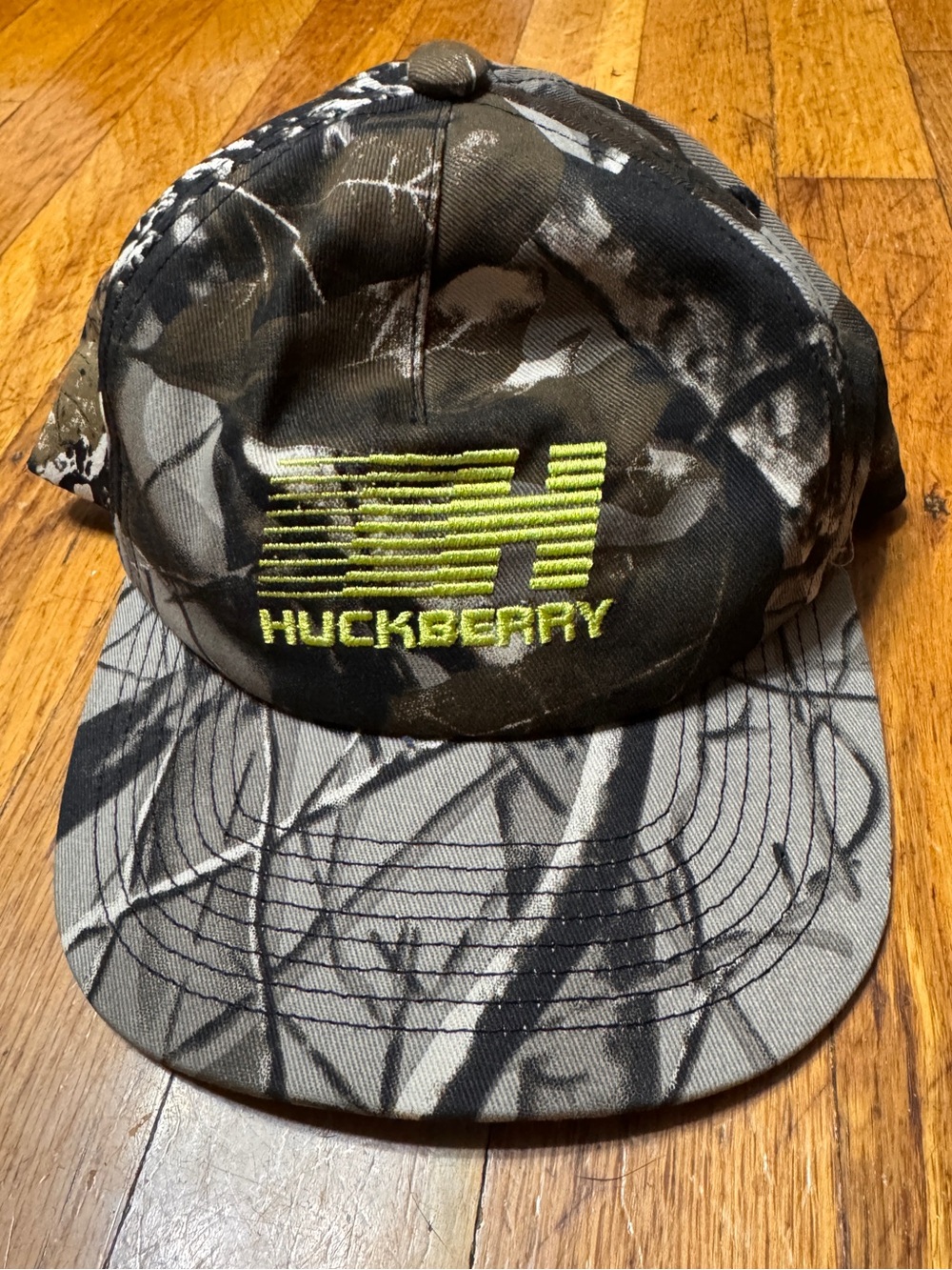 Huckberry Fast Lane Logo Snapback Hat Camo Neon